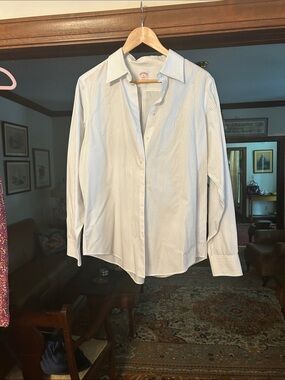 Brooks Brothers White and Light Blue Striped Button-Down Shirt